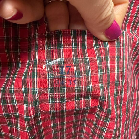 Club Room Button Up Shirt Men 17 Red Plaid Cotton Wrinkle Resistance Regular Fit - Picture 5 of 13
